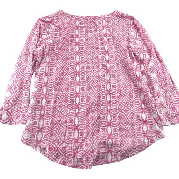 Chicos The Ultimate Tee Size 0 Small Pink & White Geometric Print Knit Stretch - Picture 4 of 4